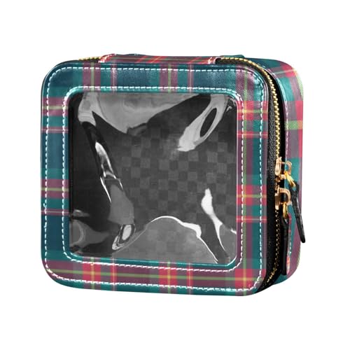 Amooorous Kosmetiktasche für Geldbörse, Leder, Kulturbeutel, Kosmetiktasche für Reisen, Rot und Blau, Weihnachtliches Karomuster in Rot und Blau, 1 size von Amooorous