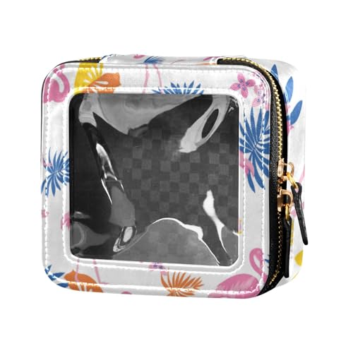 Amooorous Kosmetiktasche mit Cartoon-Flamingo-Motiv, aus Leder, Kulturbeutel, Make-up-Organizer für Reisen, Cartoon-Flamingo, 1 size von Amooorous