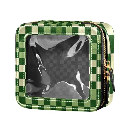 Amooorous Kosmetiktasche mit grünem Schachbrettmuster, transparent, Make-up-Organizer aus Leder für Reisen, Grünes Schachbrett-Cartoon, 1 size von Amooorous