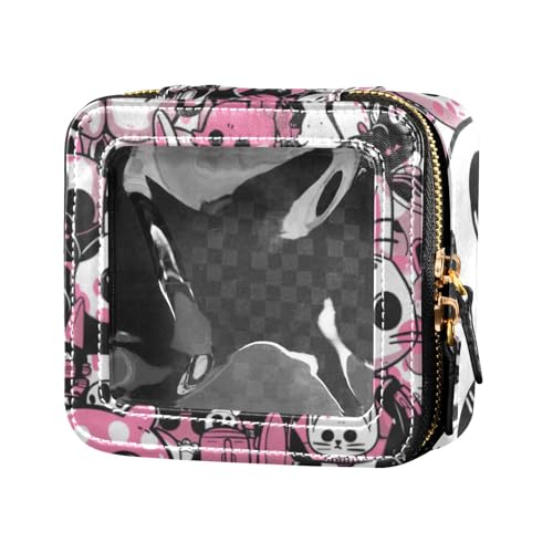 Amooorous Kosmetiktasche mit niedlichem Cartoon-Katzenmotiv, transparent, kleine Reise-Kulturbeutel, Kosmetiktasche mit Reißverschluss für Damen, Niedliche Cartoon-Katze, 1 size von Amooorous