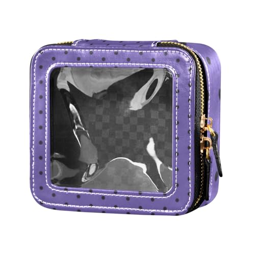 Amooorous Kosmetiktasche mit schwarzen Punkten auf violettem Hintergrund, transparent, kleine Make-up-Tasche für Geldbörse, Kulturbeutel, Hautpflege-Tasche zum Fliegen, Schwarze Punkte auf violettem von Amooorous