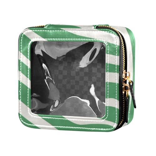 Amooorous Kulturbeutel aus transparentem Leder, mit grünem und weißem Aufdruck, niedlicher Reise-Make-up-Tasche, Leder-Organizer-Taschen zum Fliegen, Grüner und weißer Druck, 1 size von Amooorous