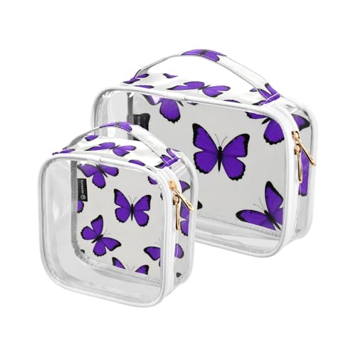 Amooorous Kulturbeutel für Herren, Motiv: Lavendel, Schmetterling, transparent, dekorativ, TSA-geprüft, multifunktionale Kosmetik-Reisetaschen für Damen, Flughafen, Fluggesellschaften, 2 Stück, Tier Amooorous Kulturbeutel für Herren, Motiv: Lavendel, Schmetterling, transparent, dekorativ, TSA-geprüft, multifunktionale Kosmetik-Reisetaschen für Damen, Flughafen, Fluggesellschaften, 2 Stück, Tier von Amooorous