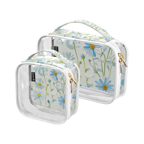 Amooorous Kulturbeutel mit blauen Gänseblümchen, transparent, zum Aufhängen, TSA-zugelassen, tragbare Taschen für Damen, Flughafen, Fluggesellschaften, 2 Stück, Sommerfrische blaue Gänseblümchen, 1 Amooorous Kulturbeutel mit blauen Gänseblümchen, transparent, zum Aufhängen, TSA-zugelassen, tragbare Taschen für Damen, Flughafen, Fluggesellschaften, 2 Stück, Sommerfrische blaue Gänseblümchen, 1 von Amooorous