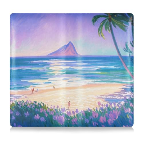 Amooorous Lila Summer Beach in Hawaii Leder Auto Registrierung Versicherung & Ausweishalter Handschuhfach Fach Organizer für Führerschein, Karten und wichtige Dokumente von Amooorous