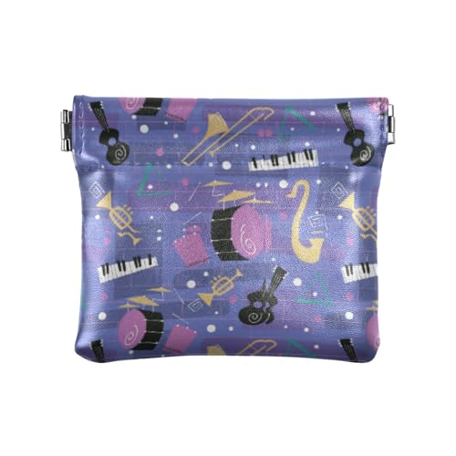 Amooorous Lila abstraktes Musikinstrument-Muster Damen Leder Münzgeldbörse Geldbörse Geldbörse praktische Make-up-Tasche für Mädchen Frauen Damen, Violettes abstraktes Musikinstrumentenmuster, 1 size von Amooorous