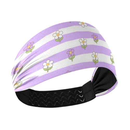 Amooorous Lila und Weiß gestreifte Blumen, feuchtigkeitsableitendes Damen-Stirnband, dehnbares Haar für athletische Sportarten, Gesichtswaschen, Laufbandas para el sudor von Amooorous