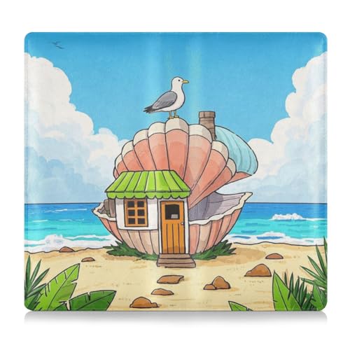 Amooorous Lustiges Cartoon-Möwenmuschelhaus, Premium-Leder-Toursuit für Kfz-Zulassung und Versicherungskarte, Handschuhfach-Organizer für Führerschein, Karten und wichtige Dokumente von Amooorous
