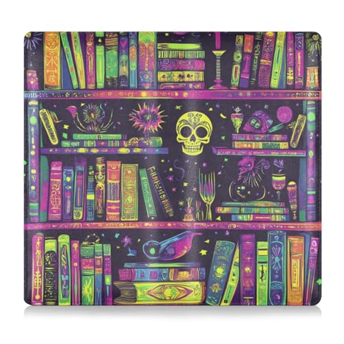 Amooorous Magic Library farbenfrohes Halloween-Lederetui für Kfz-Zulassungs- und Versicherungskarten, Handschuhfach, Organizer für wichtige Dokumente, Führerschein, Karten von Amooorous