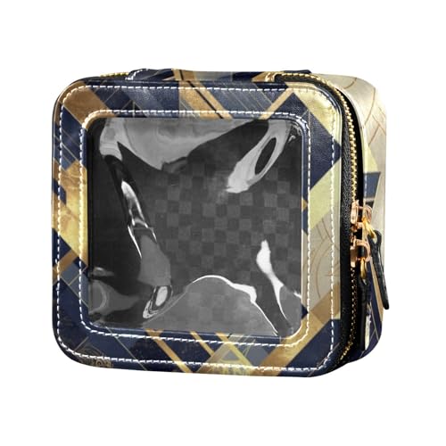 Amooorous Make-up-Organizer aus Leder, mit blauen und goldfarbenen Streifen, transparent, Blau und goldfarben gestreift, 1 size von Amooorous