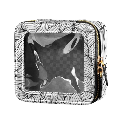 Amooorous Make-up-Tasche, schwarz-weißes Design, unregelmäßige Linien, transparent, wasserdicht, Reise-Kulturbeutel, tragbarer Make-up-Organizer zum Fliegen, Schwarz-weißes Design, unregelmäßige von Amooorous