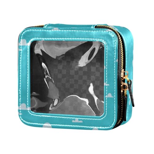 Amooorous Make-up-Tasche mit Cartoon-Motiv blauer Himmel mit weißen Wolken, transparent, Reisetasche, für Toilettenartikel, tragbarer Make-up-Organizer zum Fliegen, Cartoon blauer Himmel mit weißen von Amooorous