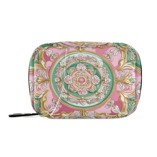 Amooorous Medikamententasche im Nahen Osten Stil Flora Pink und Grün mit abnehmbaren Fächern, tragbarer Pillen-Organizer für Geldbörse von Amooorous