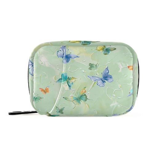 Amooorous Medikamententasche mit Ölgemälde im Retro-Stil mit grünen Schmetterlingen, mit abnehmbaren Fächern, aufsteckbare Pillendosen, Organizer für Geldbörse von Amooorous