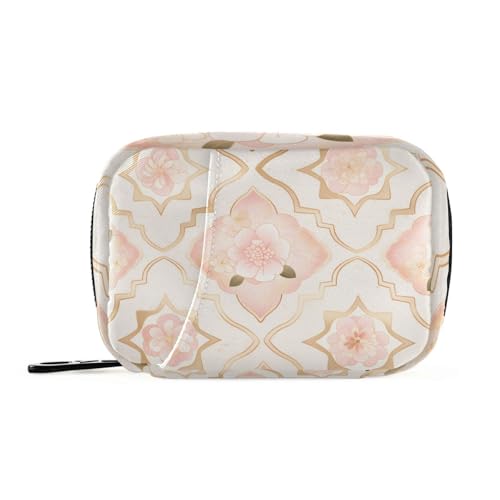Amooorous Medizin-Organizer-Tasche mit Rosettenmuster, Pfirsich-Gold, Blumenmuster, abnehmbare Fächer, aufsteckbare Pillendose für die Reise von Amooorous