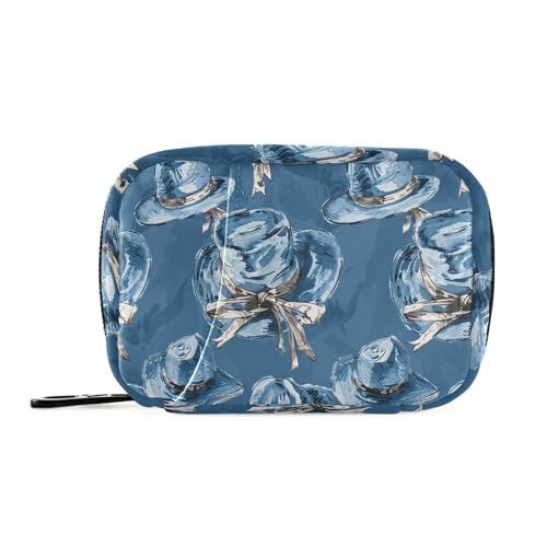 Amooorous Medizintasche für Ölgemälde mit eleganter blauer Schleife, Hut, mit abnehmbaren Fächern, anbringbarer Tabletten-Organizer für den täglichen Gebrauch, Ölgemälde mit elegantem, blauem von Amooorous