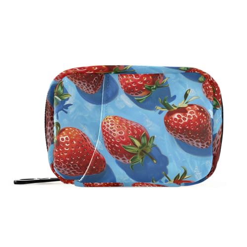 Amooorous Medizintasche für Ölgemälde mit roten Erdbeeren, mit abnehmbaren Fächern, tragbarer Reise-Pillen-Organizer für die Geldbörse von Amooorous