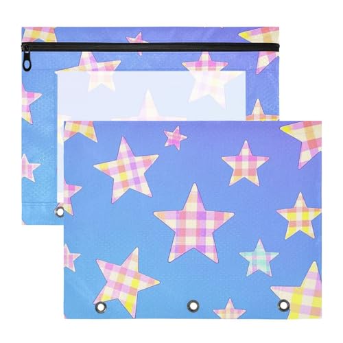 Amooorous Mehrzweck-Federmäppchen, 3 Löcher, Tasche für 3 Ringe, 2 Stück, Lehrerklasse, Cartoon, kariert, Stern, Blau Amooorous Mehrzweck-Federmäppchen, 3 Löcher, Tasche für 3 Ringe, 2 Stück, Lehrerklasse, Cartoon, kariert, Stern, Blau von Amooorous