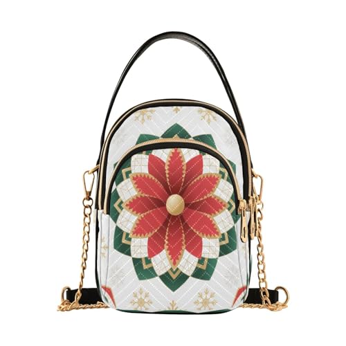 Amooorous Merry Christmas Mandala Schneeflocke Rot und Gold trendige kleine Umhängetasche mit mehreren Taschen Handtasche für Damen für Erwachsene von Amooorous