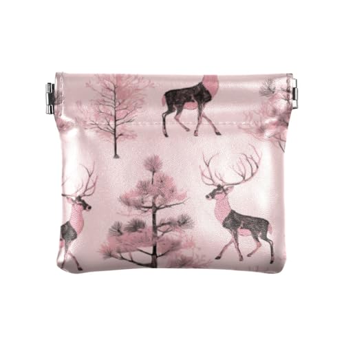 Amooorous Merry Christmas Pink Rentier Baum PU Leder Kleine Münzbörse Niedlich Mini Geldbörse Geldbörse für Frauen, Frohe Weihnachten rosa Rentierbaum, 1 size von Amooorous