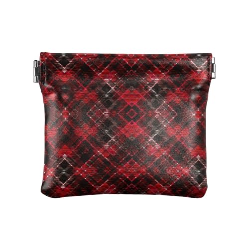 Amooorous Merry Christmas Red Buffalo Plaid Check Scotland PU Leder Kleingeldbörse Wasserdicht Mini Münzbörse Beutel für Mädchen Frauen Damen, Merry Christmas Red Buffalo Plaid Check Scotland, 1 size von Amooorous