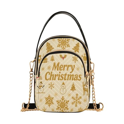 Amooorous Merry Christmas Snowflake Gold Snowman trendige Crossbody Reisetasche mit mehreren Taschen Handtasche für Herbst von Amooorous