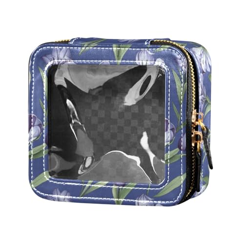 Amooorous Mini-Make-up-Tasche, Leder, Kulturbeutel, Kosmetik-Organizer, für Fliegen, Einfache frische lila Blumen, 1 size von Amooorous