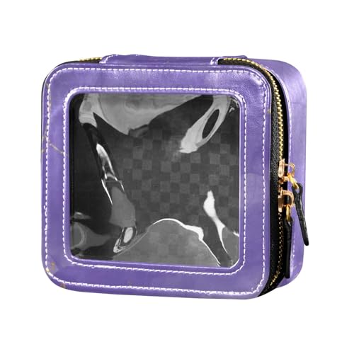 Amooorous Mini-Make-up-Tasche, Leder, Kulturbeutel, Kosmetiktasche, Organizer für Reisen, Violett-goldene Marmorstruktur, 1 size von Amooorous