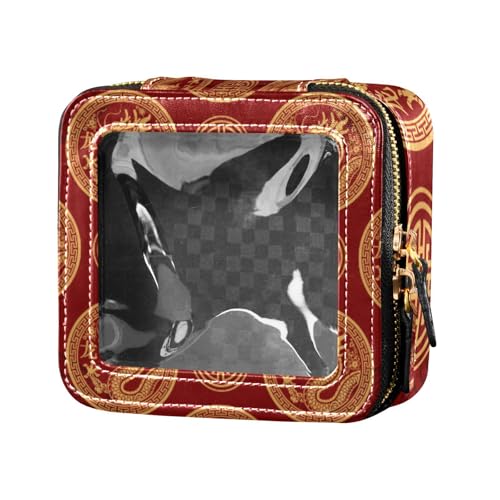 Amooorous Mini-Make-up-Tasche, traditionelles chinesisches Drachen-Design, wasserdicht, Reise-Kulturbeutel, Make-up-Tasche, Organizer für Damen, Rot, Rotes, traditionelles chinesisches Drachen-Design, von Amooorous