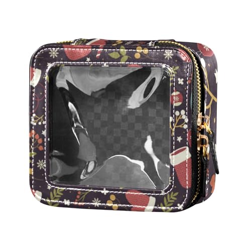 Amooorous Mini-Make-up-Tasche mit Aufschrift "Merry Christmas", niedlich, für Kinder, Schneeflocke, Geschenk, Blume, transparent, tragbar, Make-up-Organizer für Reisen, Warme Frohe Weihnachten von Amooorous