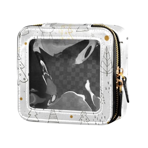 Amooorous Mini-Make-up-Tasche mit Weihnachtsbaum und Elch, transparent, Reise-Kulturbeutel, Nagellack-Organizer-Tasche für Reisen, Schwarz und Gold, Schwarz-goldener Weihnachtsbaum und Elch, 1 size von Amooorous