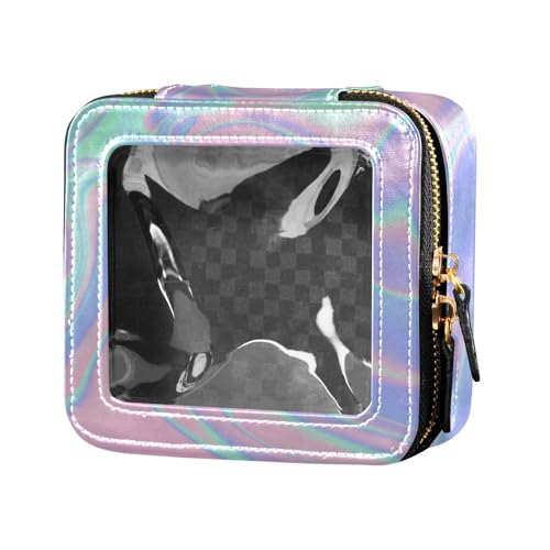 Amooorous Mini-Make-up-Tasche mit bunten neonfarbenen holografischen Flecken, transparent, wasserdicht, Reise-Kulturbeutel, Nagellack-Organizer-Tasche für Reisen, Bunte neonholografische Flecken, 1 von Amooorous