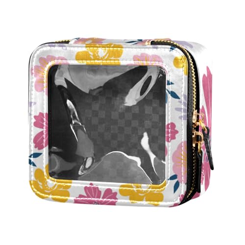 Amooorous Mini-Make-up-Tasche mit lustigem Blumenmuster, Leder, Kulturbeutel, Kosmetiktasche mit Reißverschluss für Damen, Lustiges Blumenmuster, 1 size von Amooorous