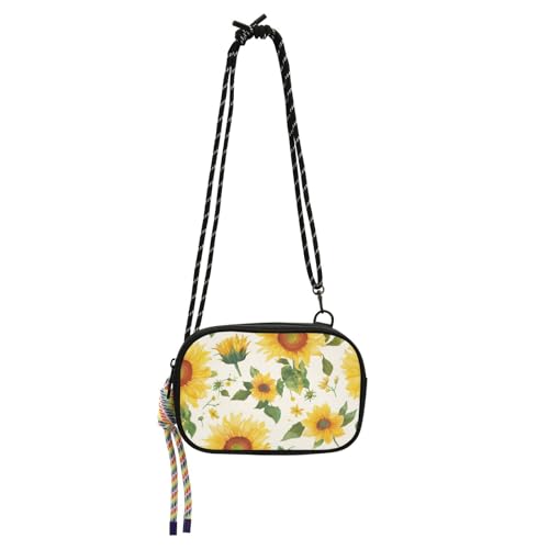 Amooorous Minimalistische Sommer-Umhängetasche mit Sonnenblumen-Blumenmuster, für Herren, modisch, mit Kreditkartenfächern, schwarze Handtasche für Wandern, Reisen, Bolso de mano para mujer von Amooorous