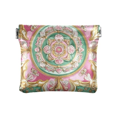 Amooorous Mittelöstlicher Stil Flora Rosa und Grün Damen Leder Münzbörsen Beutel Einzigartige Mini Münzbörse Beutel für Frauen, Flora aus dem Nahen Osten, Rosa und Grün, 1 size von Amooorous