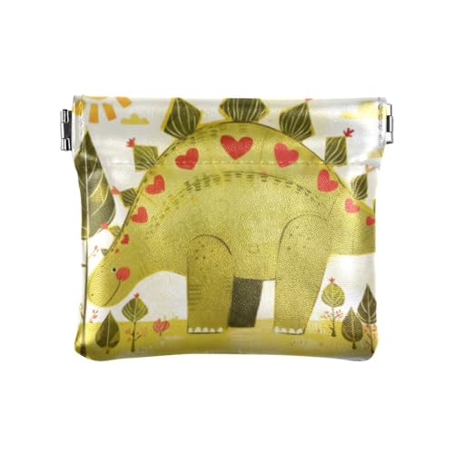 Amooorous Münzgeldbörsen aus Leder im Kritzel-Stil, Cartoon-Dinosaurier, herzförmig, wasserdicht, für Damen und Herren, Doodle-Stil Cartoon Dinosaurier herzförmig, 1 size von Amooorous