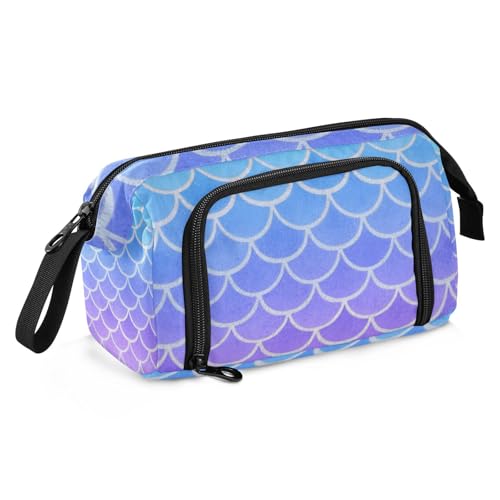 Amooorous Multifunktionales Federmäppchen mit Farbverlauf, blau-violett, großes Fassungsvermögen, Kosmetiktasche für Frauen von Amooorous