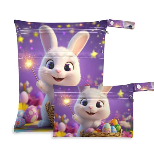 Amooorous Niedliche Tasche mit niedlichem Cartoon-Ei, Hase, Ostern, schmutzsicher, groß, Reisezubehör zum Fliegen, mit Griffen für Baby-Windeln, Strand, 2 Stück von Amooorous