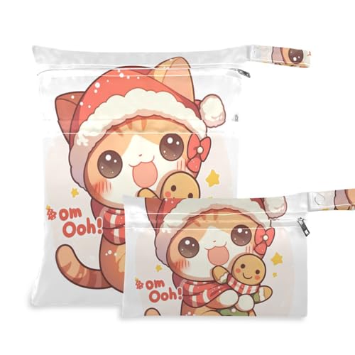 Amooorous Niedliche weiße Weihnachts-Lebkuchenkatze mit Reißverschluss, 2 Stück, Reiseutensilien für Babys mit Griffen für Fitnessstudio, Reisen von Amooorous