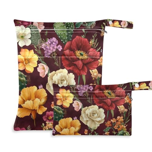Amooorous Ölgemälde mit Retro-Blumen, schmutzabweisend, große Nasstasche, 2 Stück, Reiseutensilien für Babys, mit Griffen für Reisen, Strand von Amooorous