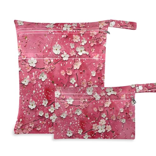 Amooorous Ölgemälde mit Retro-Rosa und Blumen und Weiß, wasserdichte Badeanzug-Taschen, 2 Stück, Nassbeutel für Badeanzug mit Griffen für Baby-Windeln, Fitnessstudio Amooorous Ölgemälde mit Retro-Rosa und Blumen und Weiß, wasserdichte Badeanzug-Taschen, 2 Stück, Nassbeutel für Badeanzug mit Griffen für Baby-Windeln, Fitnessstudio von Amooorous