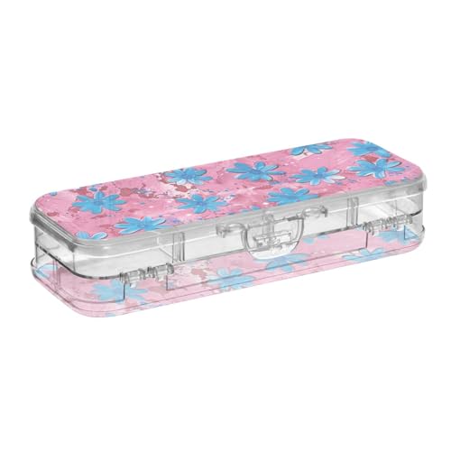 Amooorous Ölgemälde mit Retro-blauen Blumen, Kunststoff-Bleistiftbox, transparent, 2-lagig, für Schreibwaren, mit Schnappverschluss und Deckel Amooorous Ölgemälde mit Retro-blauen Blumen, Kunststoff-Bleistiftbox, transparent, 2-lagig, für Schreibwaren, mit Schnappverschluss und Deckel von Amooorous