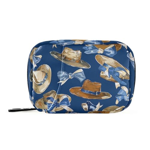 Amooorous Ölgemälde mit eleganter blauer Schleife, Huttaschen mit abnehmbaren Fächern, aufsteckbare Pillendosen, Organizer für Geldbörse von Amooorous