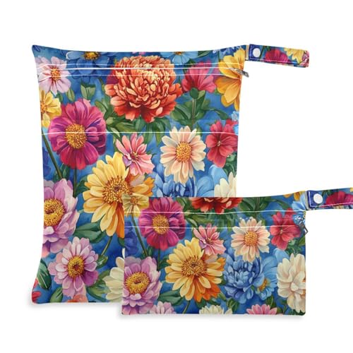 Amooorous Ölgemälde mit gelben Retro-Sonnenblumen, schmutzabweisend, Baby-Nassbeutel, 2 Stück, Reiseutensilien für Babys, mit Griffen zum Baden, Strand von Amooorous