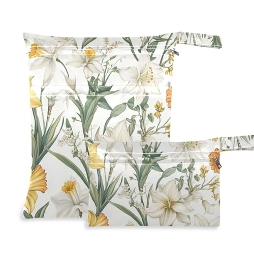 Amooorous Ölgemälde mit weißen Gänseblümchen, wasserdichte Windeltasche, 2 Stück, Reiseutensilien zum Fliegen, mit Griffen für Babywindeln, Babywindeln von Amooorous