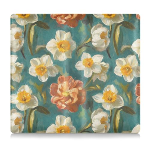 Amooorous Ölgemälde mit weißen Gänseblümchen Leder Auto Registrierung und Versicherung Kartenhalter Dokumententasche für Karten Essential Dokument Führerschein Fahrzeug Papierkram, Ölgemälde mit von Amooorous