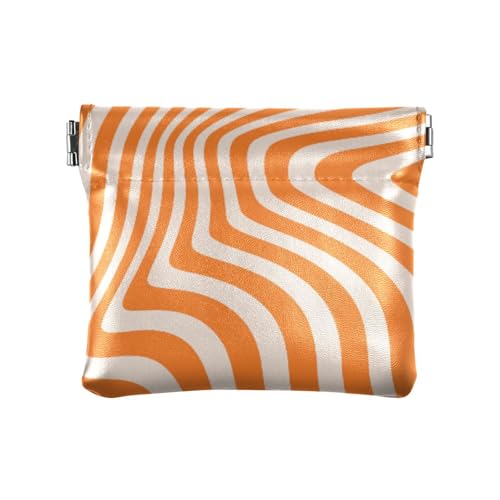 Amooorous Orange Unregelmäßiges Design Lines Damen Leder Münzgeldbörse Praktische Mini Kartenhalter Geldbörse für Frauen Jungen Mädchen, Orangefarbene unregelmäßige Designlinien, 1 size von Amooorous