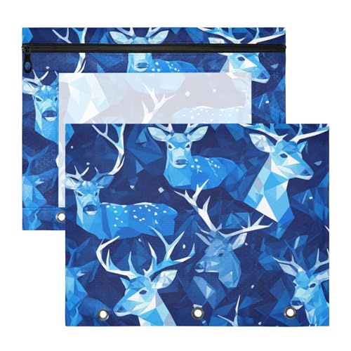Amooorous Ordner mit 3 verstärkten Ösen, 3-Loch-Tasche für A4-Papier, Briefe, 2 Stück, Schüler, Schulbedarf, blaue Pixel, Elch, Weihnachten von Amooorous