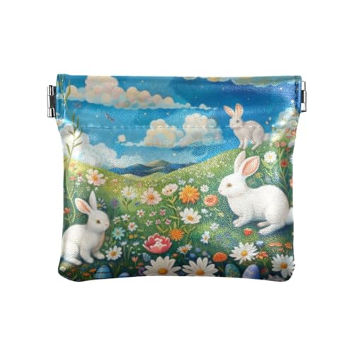 Amooorous Oster-Geldbörse mit niedlichem Grashase für Damen, Leder, einzigartige Kleingeldbörse mit Verschluss für Damen, Niedlicher Osterhase, 1 size von Amooorous