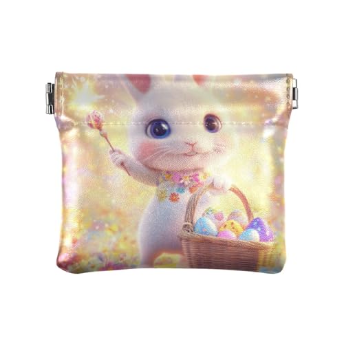 Amooorous Ostern Cartoon Cute White Egg Rabbit Damen PU Leder Münzbörse Fancy Make-up Tasche Wechselgeldbörse für Frauen, Oster-Cartoon niedliches weißes Ei-Hase, 1 size von Amooorous